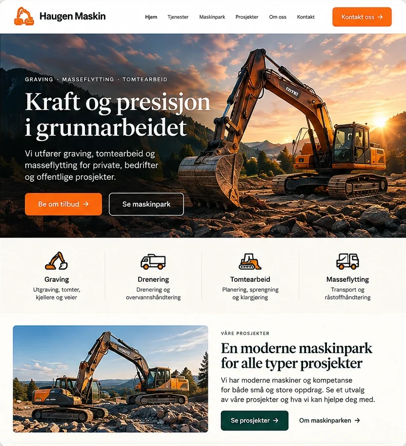 Mal for hjemmeside for maskinentreprenør