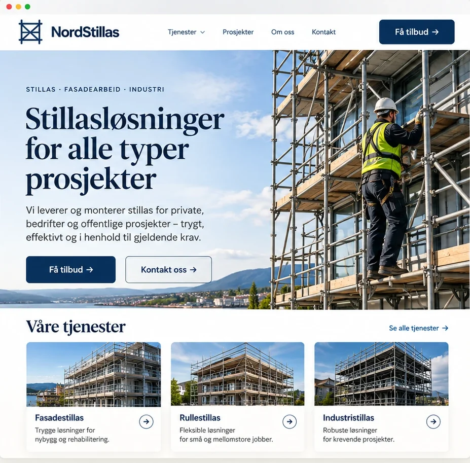 Mal for hjemmeside for stillasbygger