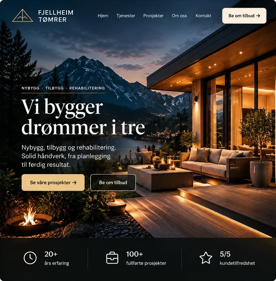 Mal for hjemmeside for tømrer og snekker