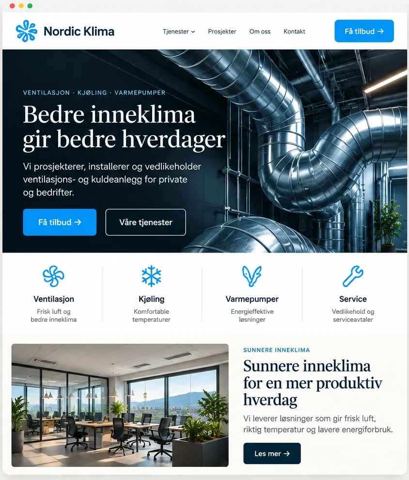 Mal for hjemmeside for ventilasjon og kulde