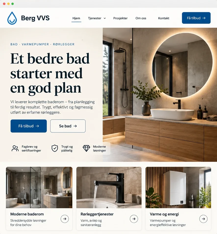 Mal for hjemmeside for rørlegger og VVS